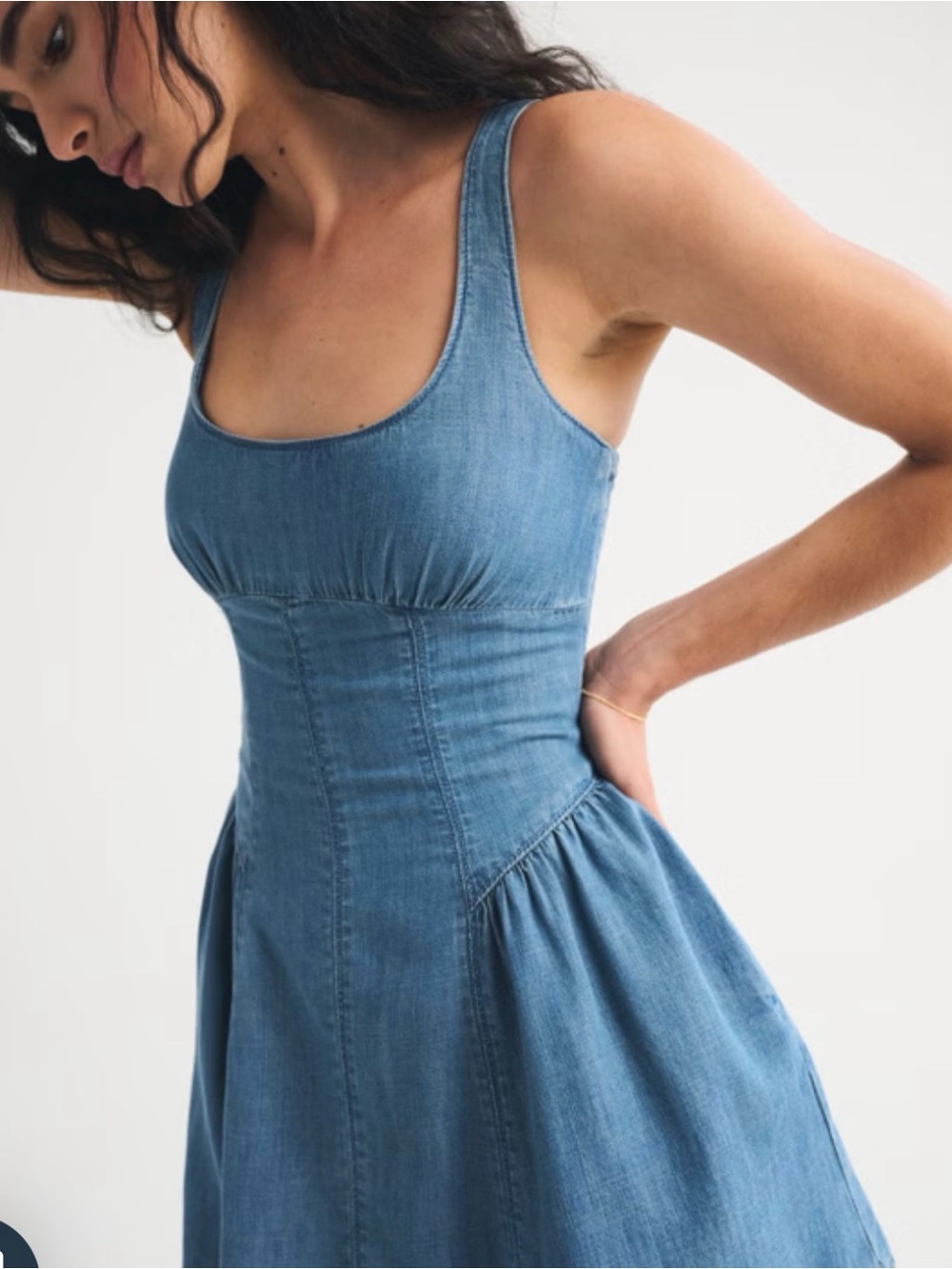 Abercrombie & Fitch Scoop-Neck Denim Mini Dress in Blue